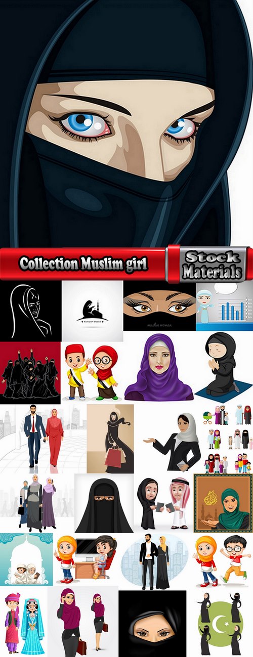 Collection Muslim girl woman veil cartoon vector image 25 EPS