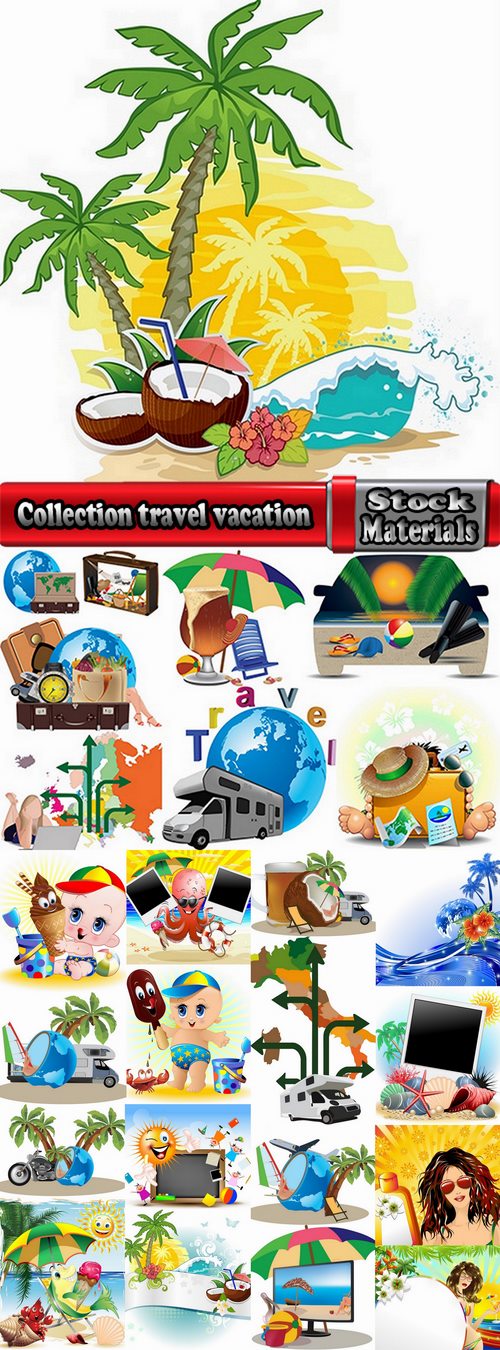 Collection travel vacation beach vacation drink juice vector image 2-25 EPS