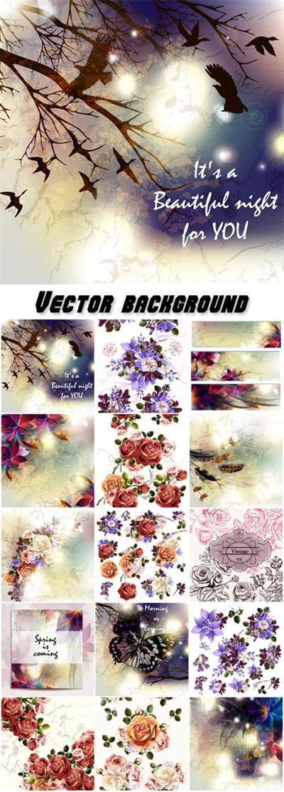 Vector background with flowers, wedding invitations