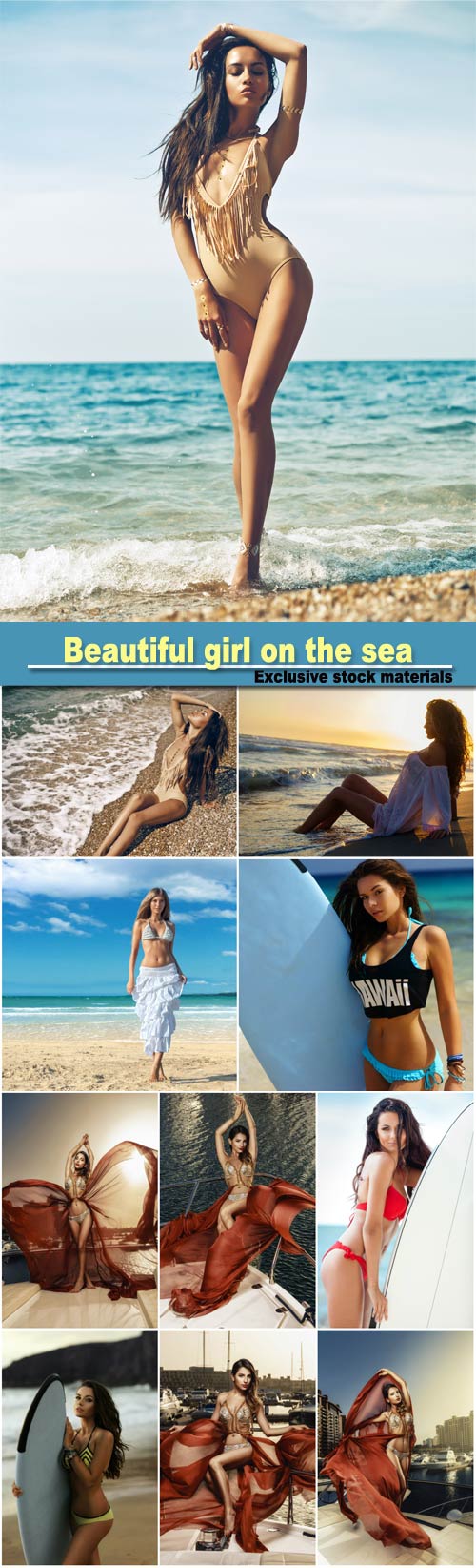 Beautiful girl on the sea, surfing