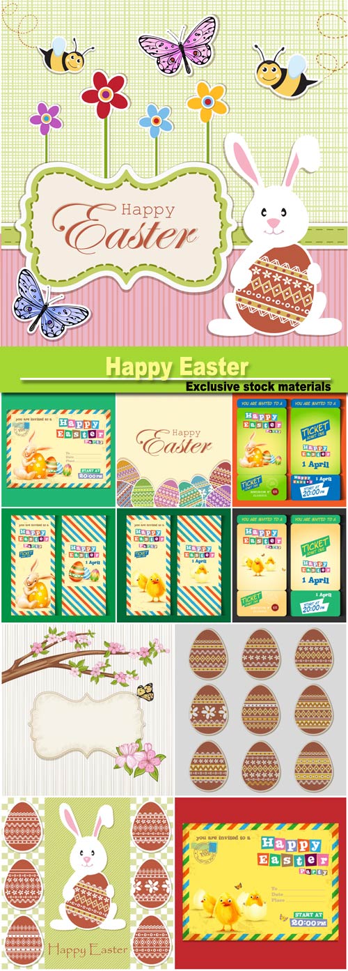 Happy Easter, vintage backgrounds and banners vector