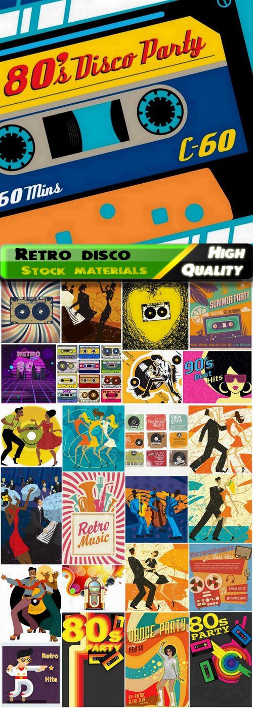 Retro poster and flyer for party or disco - 25 Eps