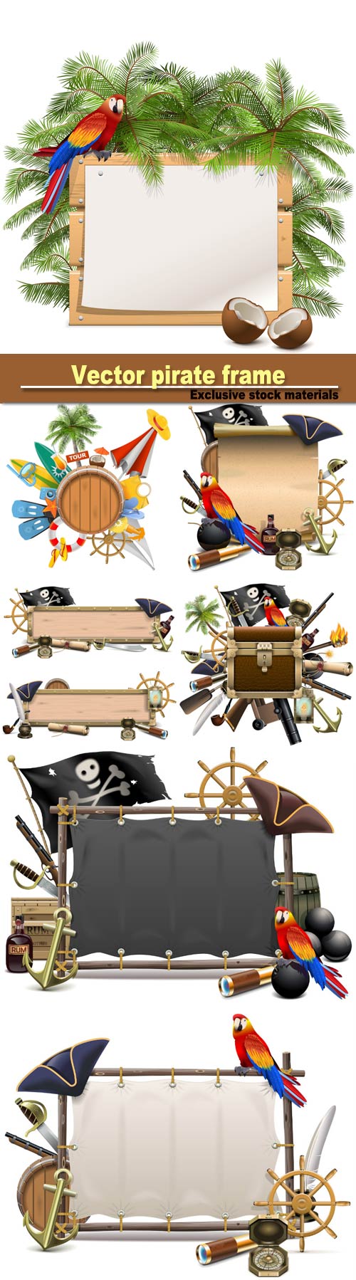 Vector pirate frame, treasure hunt  and beach concept