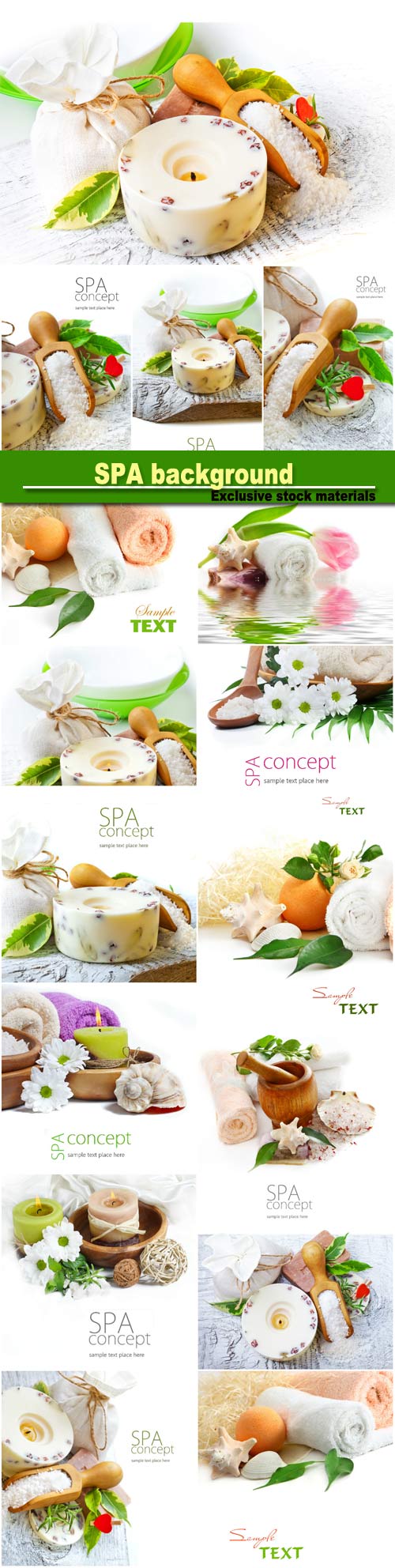 SPA background, aromatherapy, candles, flowers and sea salt