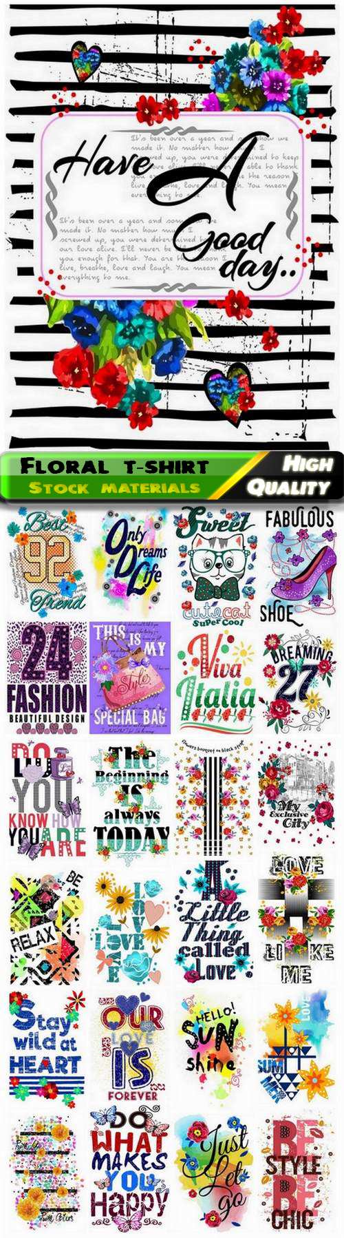 Floral t-shirt and fashion design for kids and children - 25 Eps