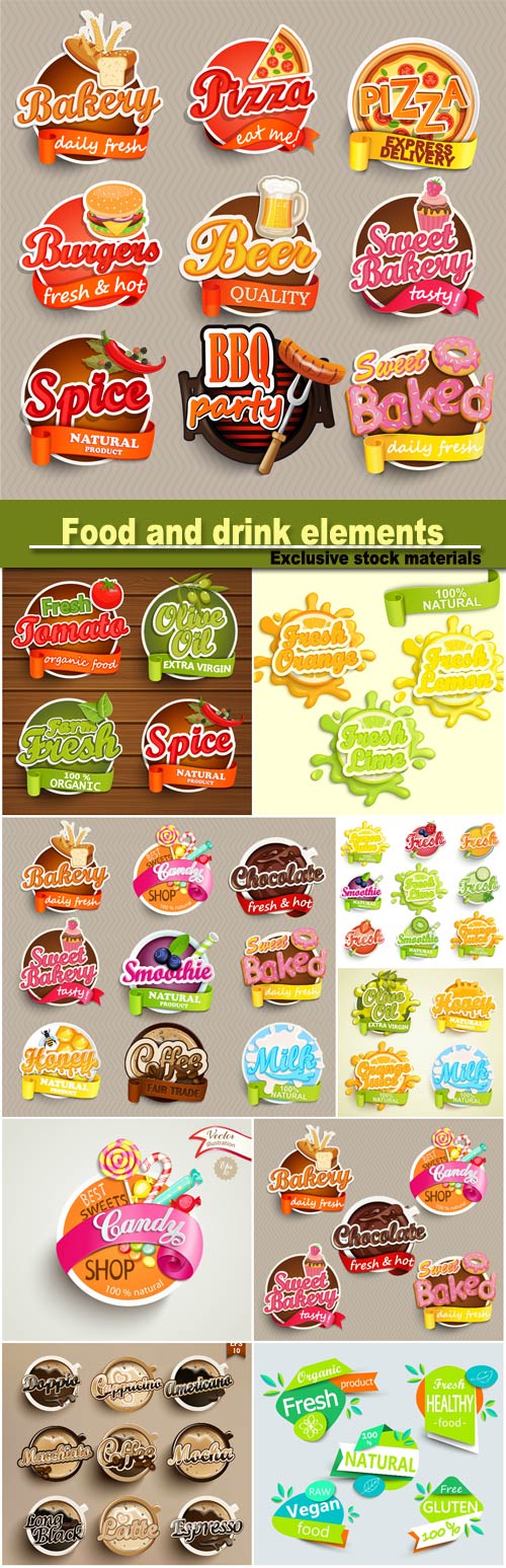 Food and drink elements, design label or sticker