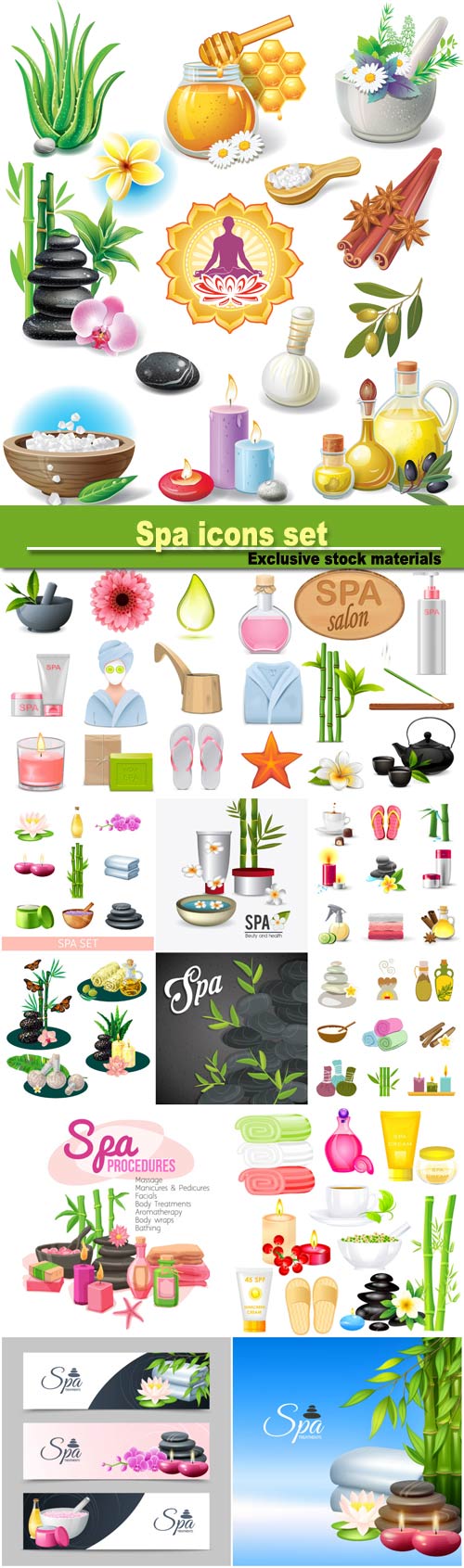 Spa icons, set of spa treatment symbols