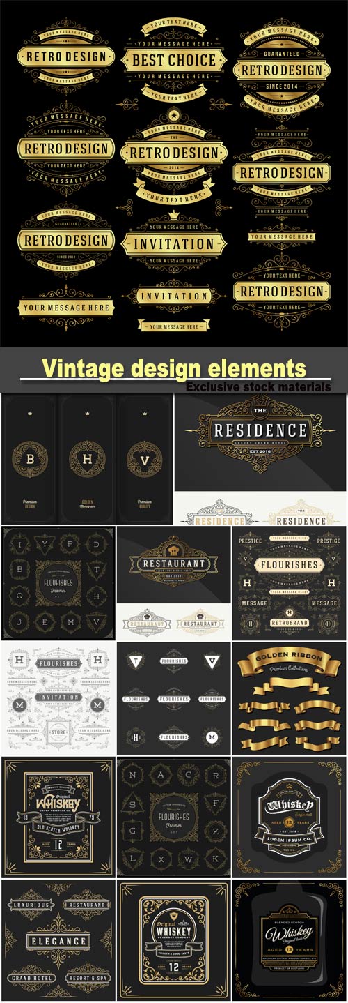 Vintage frames and design elements, monogram