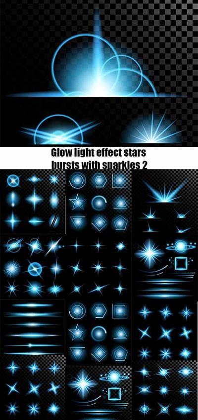 Vector set of glow light effect stars bursts with sparkles 2