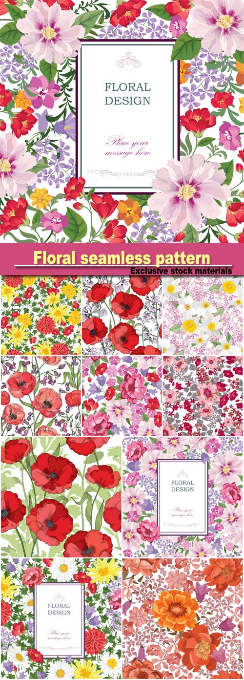 Floral seamless pattern, greeting card with flowers