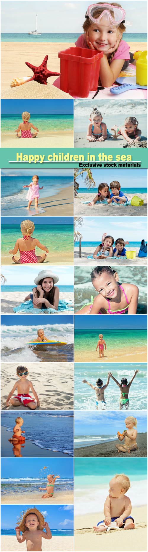 Happy children in the sea, for summer vacation