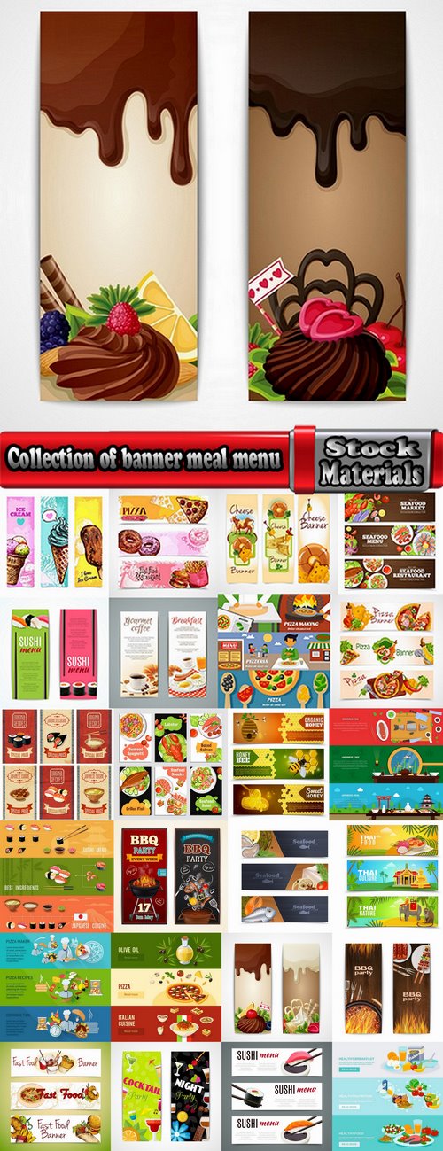 Collection of banner meal menu nutrition plate signboard flyer 25 EPS