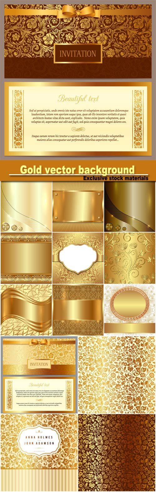 Gold vector background, wedding invitation