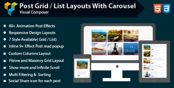 Visual Composer - Post GridList Layout With Carousel v1.5 - Wordpress