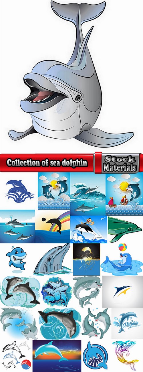 Collection of sea dolphin illustration for children's books 25 EPS