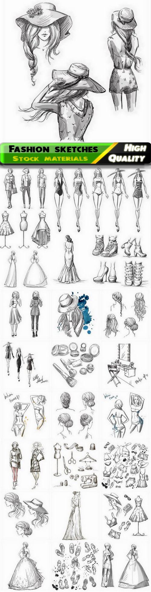 Fashion woman and style girl and clothes sketch - 25 Eps