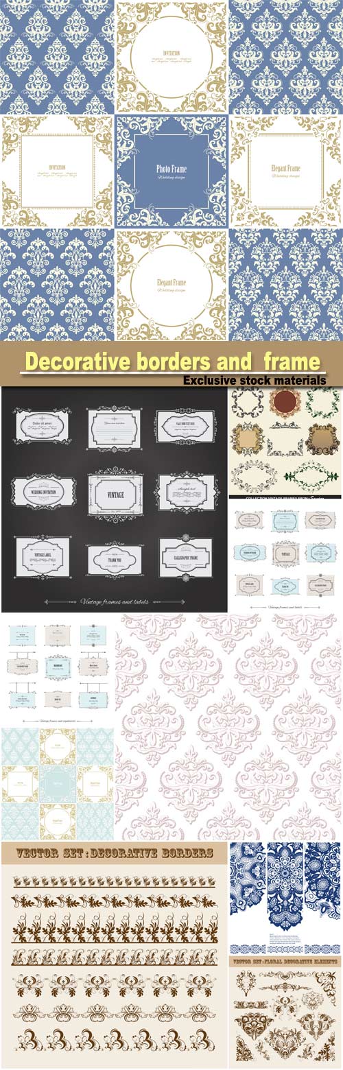 Vector set of floral decorative borders and  frame