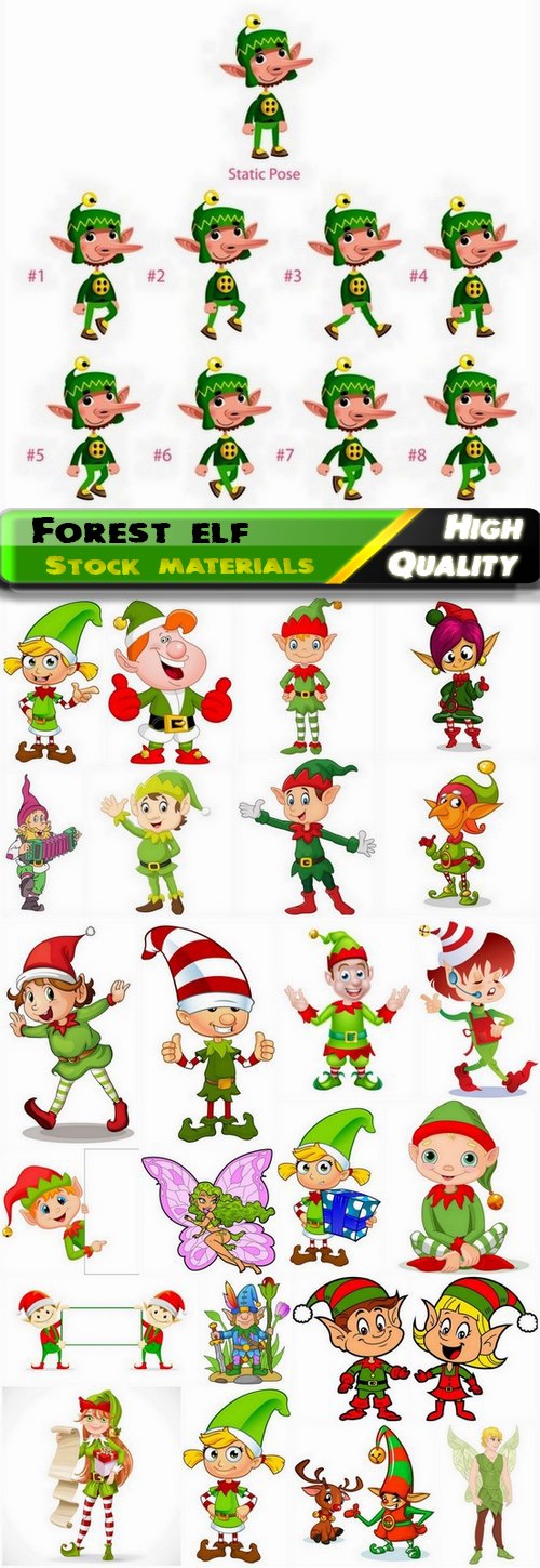 Funny cartoon and fairytale forest green elf - 25 Eps