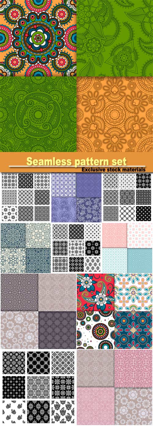 Indian colorful floral pattern, seamless pattern set