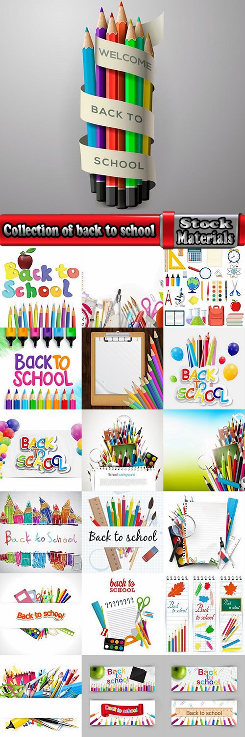 Collection of back to school pencil pen line flyer banner 25 EPS
