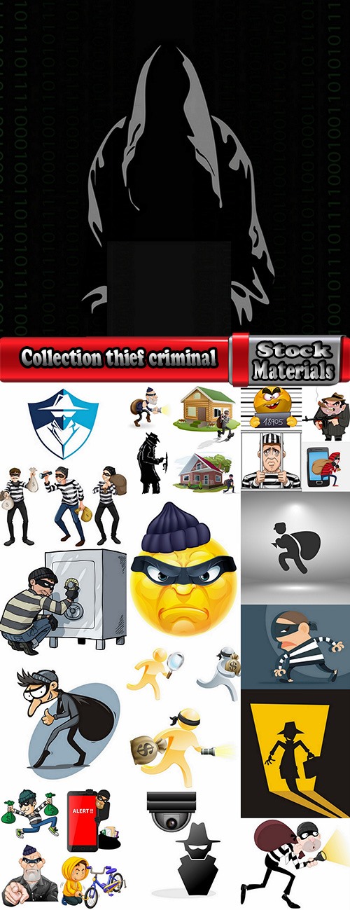 Collection thief criminal cartoon vector image 25 EPS