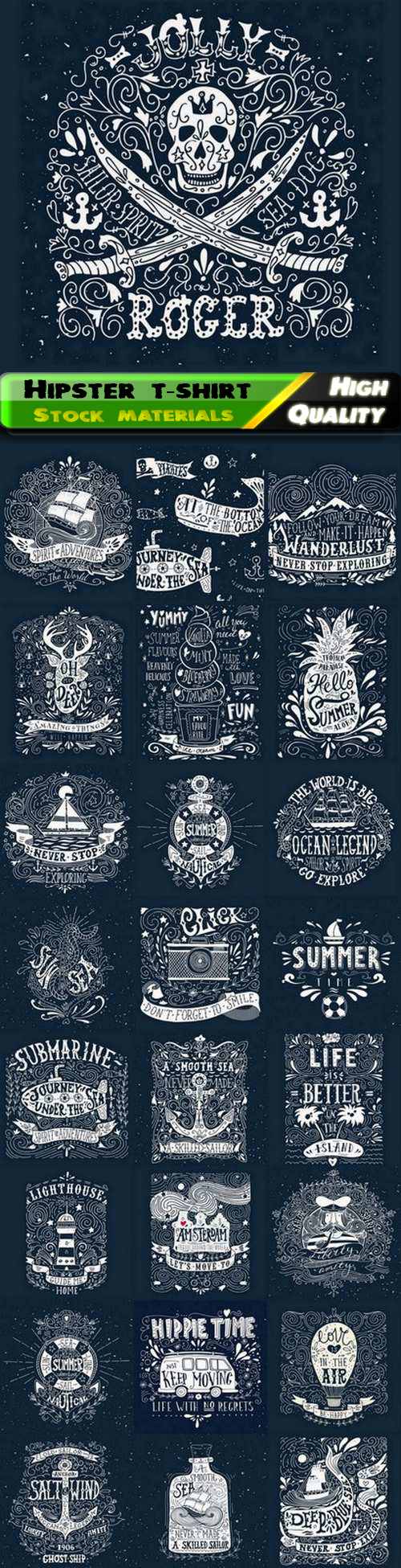 Vintage hipster style label and fashion t-shirt print design - 25 Eps