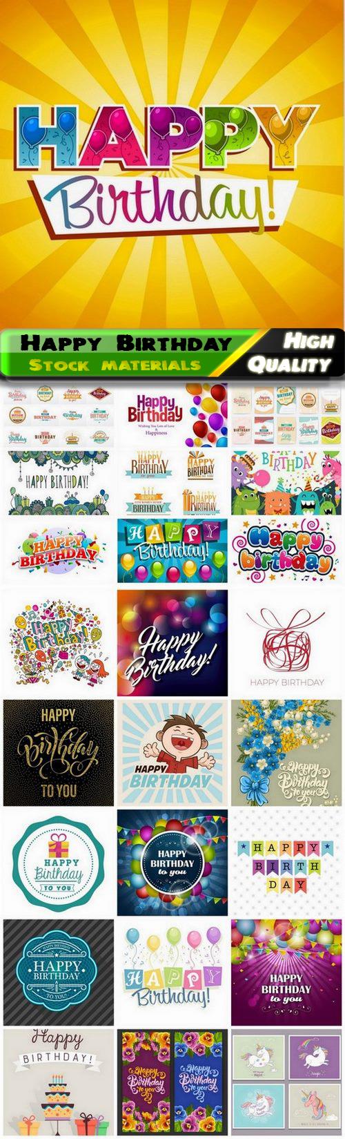 Happy Birthday holiday card with balloons sweets confetti - 25 Eps