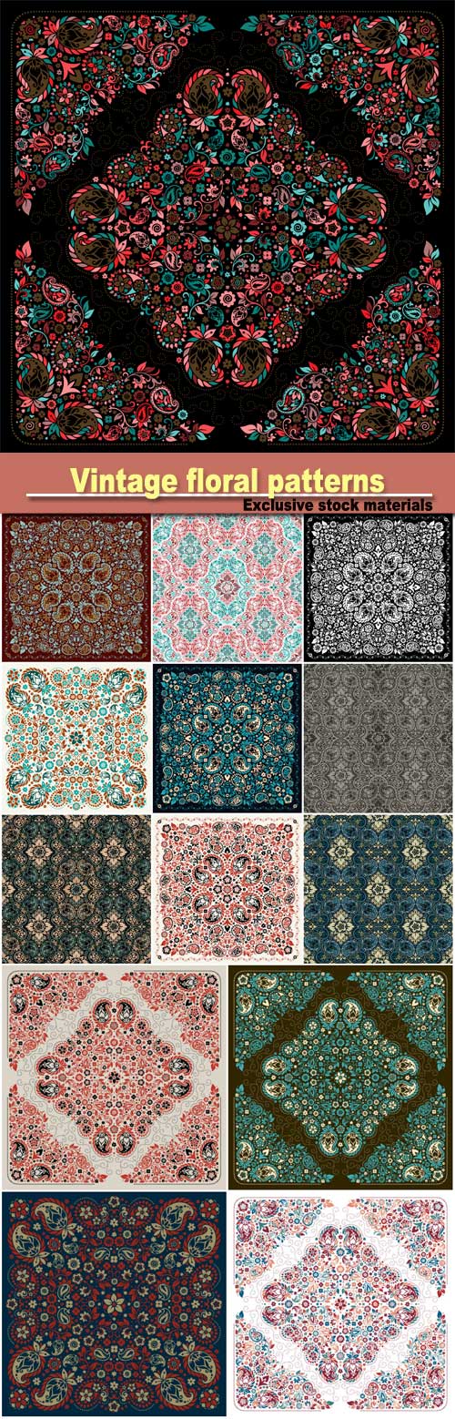 Vector backgrounds with vintage floral patterns