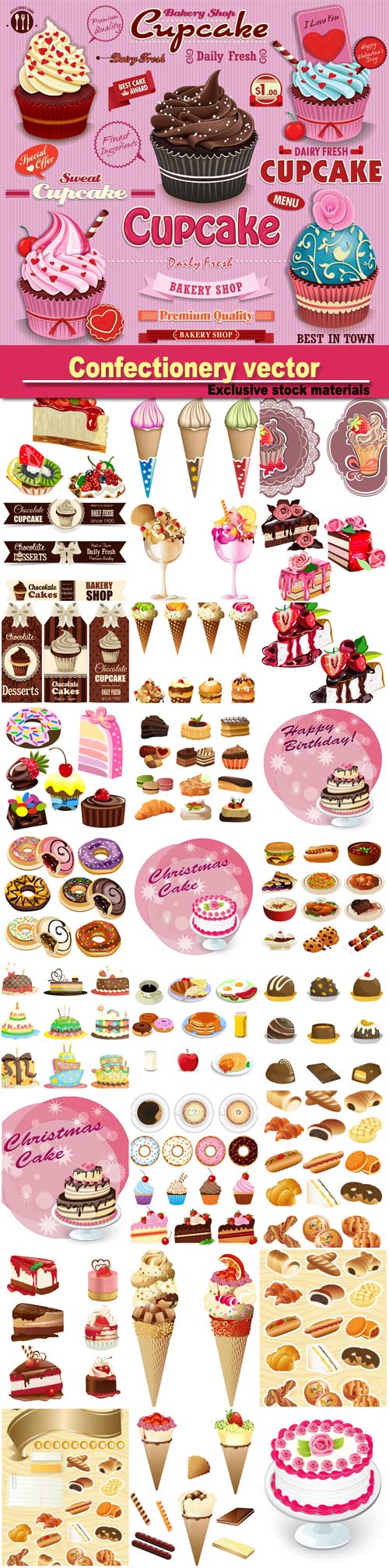 Confectionery vector, muffins, cakes and cake, ice cream