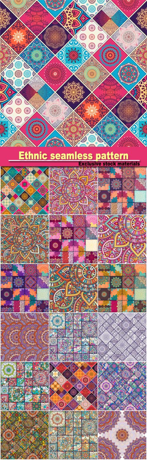 Ethnic floral seamless pattern, abstract ornamental pattern